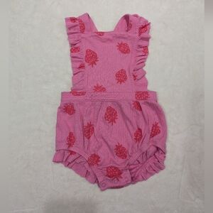 Cat & Jack Pink Ruffle Sleeveless Convertible Strap  Strawberry Baby Romper